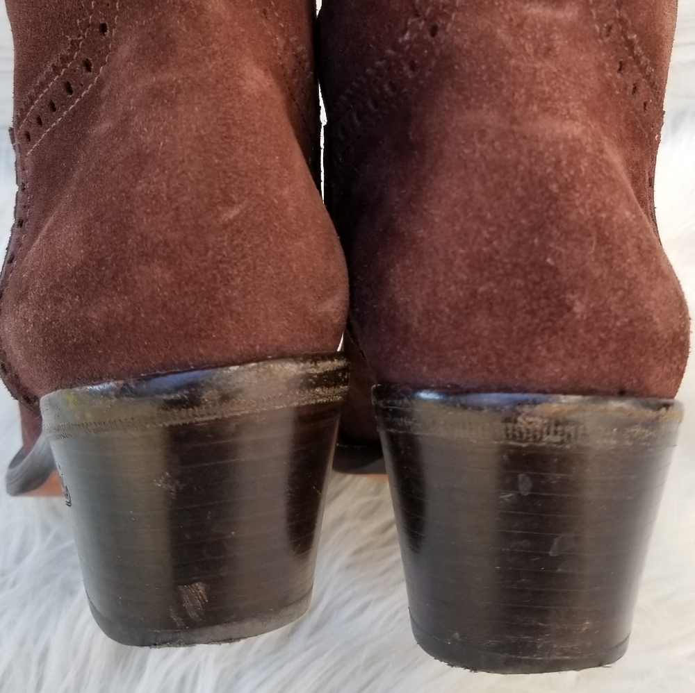 Gucci Suede Brogue Perforated High Boots Brown Sz 8.5 - Picture 10 of 15